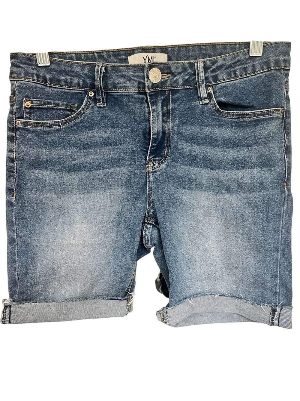 YMI Women's Light Blue Rolled Cuff Denim Bermuda Shorts